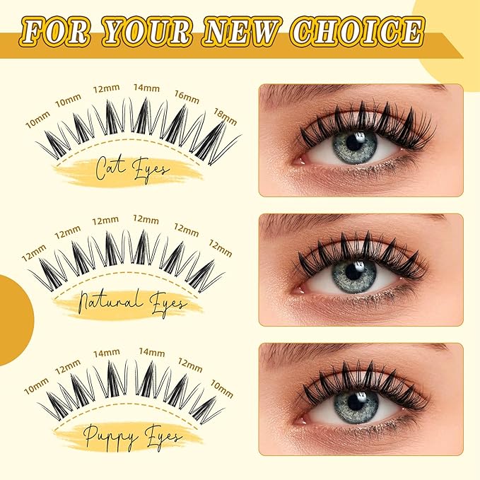Lash Clusters Kit Invisible Band 10-18mm Manga Lash Clusters D Curl Clusters Eyelash Extensions Fairy Wispy Eye Lashes Kit With Bond & Seal, Glue Remover, Tweezers (LF06 Lashes Set)