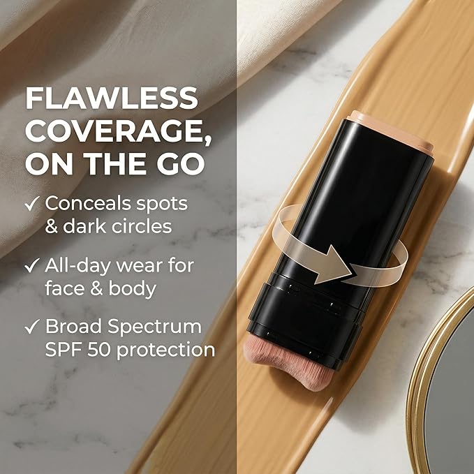 Foundation Stick, Concealer Stick SPF 50+, Waterproof Concealer Foundation Stick, Full Coverage Foundation, Sunscreen Foundation, Tattoo Cover Up Makeup (02# WHEAT)