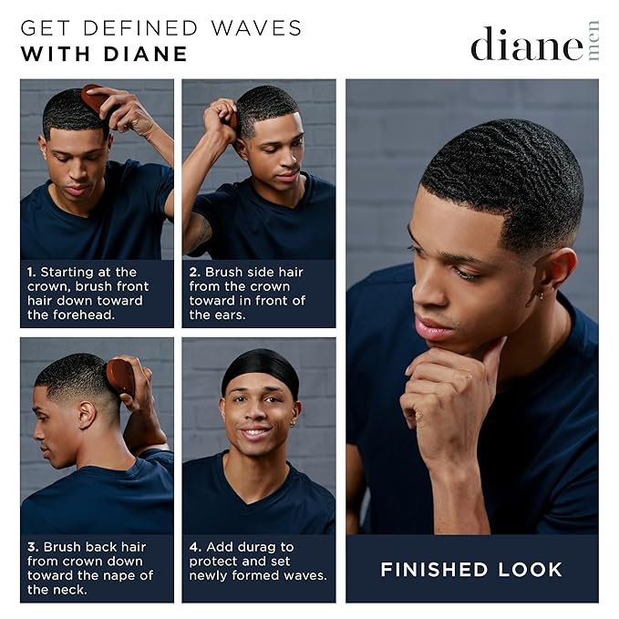 Diane Reinforced Boar Bristle Curved Club Wave Brush for Men and Barbers – Medium Bristles for Thick and Curly Hair – Use for Detangling, Smoothing, Wave Styles, Restore Shine and Texture