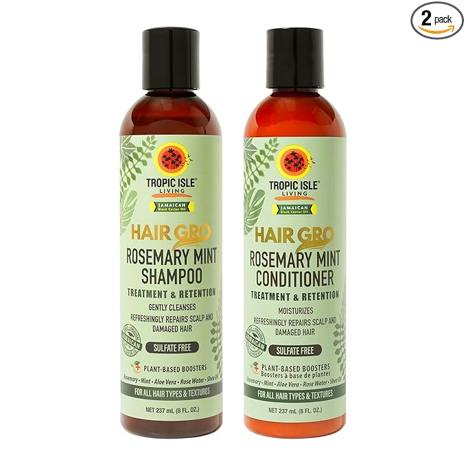 Hair Gro Rosemary Mint Shampoo & Conditioner Set - Jamaican Black Castor Oil Blend. Gently Cleanse, Moisturize, Refresh Scalp & Repair Damaged Hair. Organic Formula Nourish, Soften, Strengthen Hair