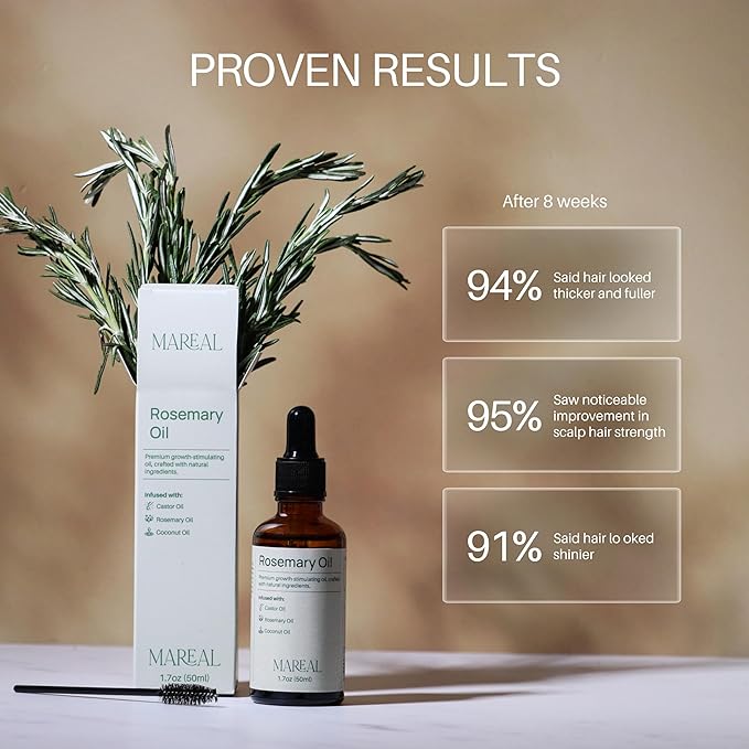 Pure Rosemary Oil for Hair Growth & Scalp Health | Infused with Castor & Coconut Oil | Hair Thickening & Regrowth Treatment for Women & Men | 100% Natural | Up to 2-Month Supply | 1.7 fl oz