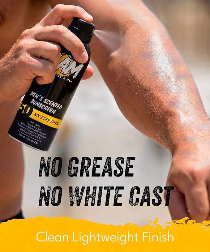 SLAM Men’s Sunscreen SPF 50 Spray - Broad Spectrum UVA/UVB Protection - Non-Greasy & No Harsh Chemicals - MysteryMan Sandalwood Tonka Bean Sage Cologne Scented - 2 Pack