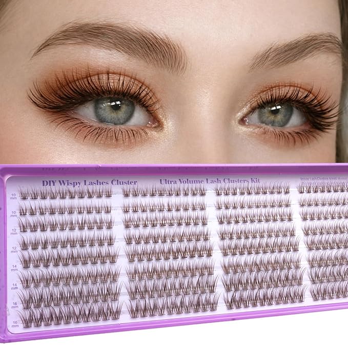 Wispy Lash Clusters Kit, Natural Lash Cluster Eyelash Extensions 320 Pcs C Curl 10-16mm Individual Fluffy False Eyelashes Thin Band DIY Kit for Beginners at Home