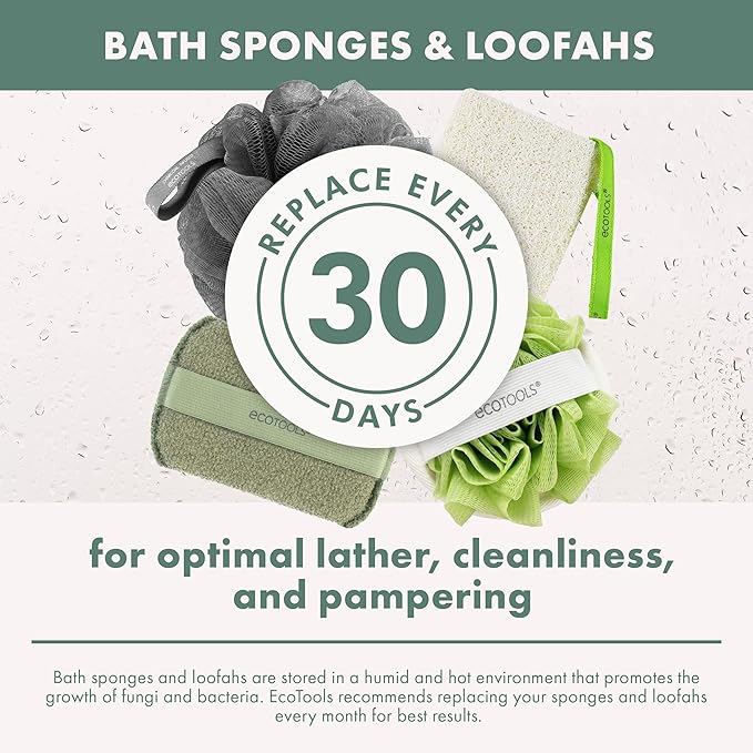 EcoTools Delicate EcoPouf 4 Pack, Loofah Sponge for Bath & Shower, Recycled Netting, Gentle Exfoliation, Pouf for Body Wash, Eco-Friendly Bath Accessory, Cruelty-Free, Color May Vary, (60g Each)