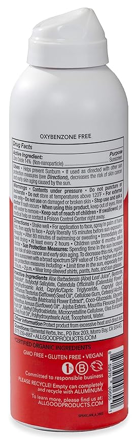 All Good Baby & Kids Sunscreen Spray - UVA/UVB Broad Spectrum, SPF 30, Zinc Oxide, Coral Reef Friendly, Water Resistant, Calendula, Aloe (6 oz)(2-Pack)