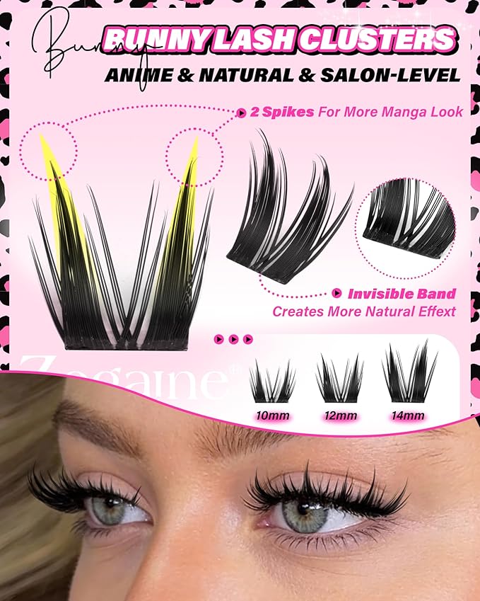 Anime Lash Clusters Kit Wispy Eyelash Clusters Invisible Band 10-12-14MM Natural Lashes Clusters Kit Wet Manga Cluster Eyelash Extensions Kit with SleepSafe Lash Bond&Seal Tweezers Brushes by Zegaine