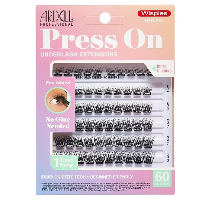 Ardell Press On Lashes Wispies Natural – Pre Glued Lash Clusters for All-Day Wear, No Glue Needed, 60 ct