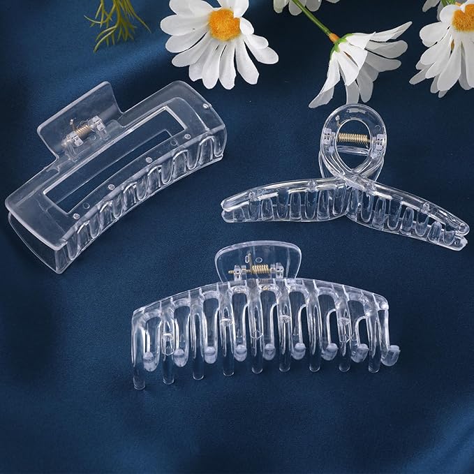 3 Pcs Clear Hair Clips For Women, Non-Slip Claw Clips, Transparent Large Claw Clips For Thick Hair Curly Hairstyle, Suitable For All Kinds Of Hairstyle Decoration