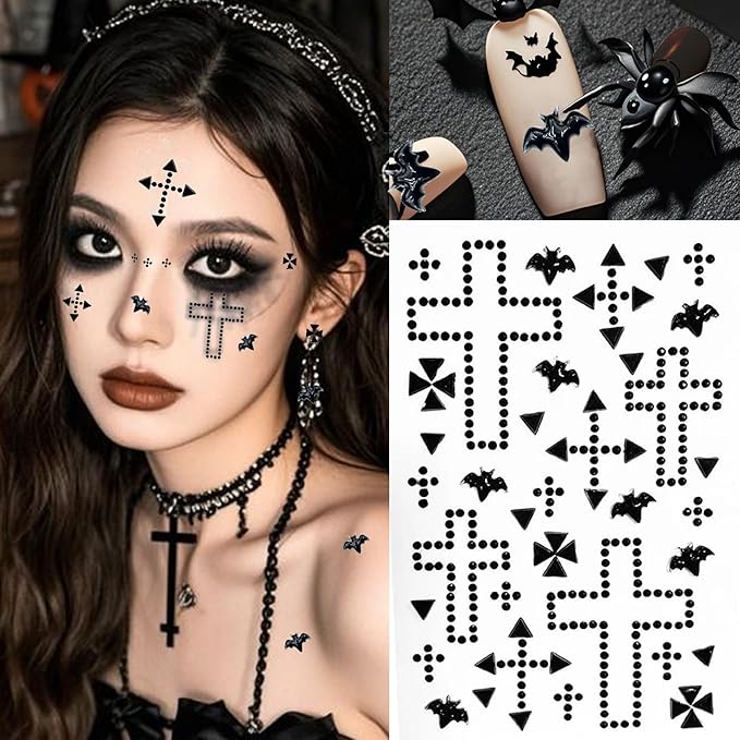 Scar Face Gems Glitter Tattoo for Eye Corner and Forehead Bindi Rhinestone Face Jewelry Rave Party Decorations For Women Kids, 3-Pack