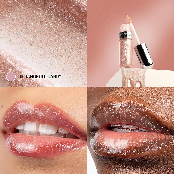 Sacheu Lip Elixir Nourishing and Hydrating Lipgloss — Moisturizing Plumping Lip Gloss Enriched with Collagen, Non-Sticky Lip Color Smooth High-Shine Finish, Vegan & Cruelty-Free, Tanghulu Candy