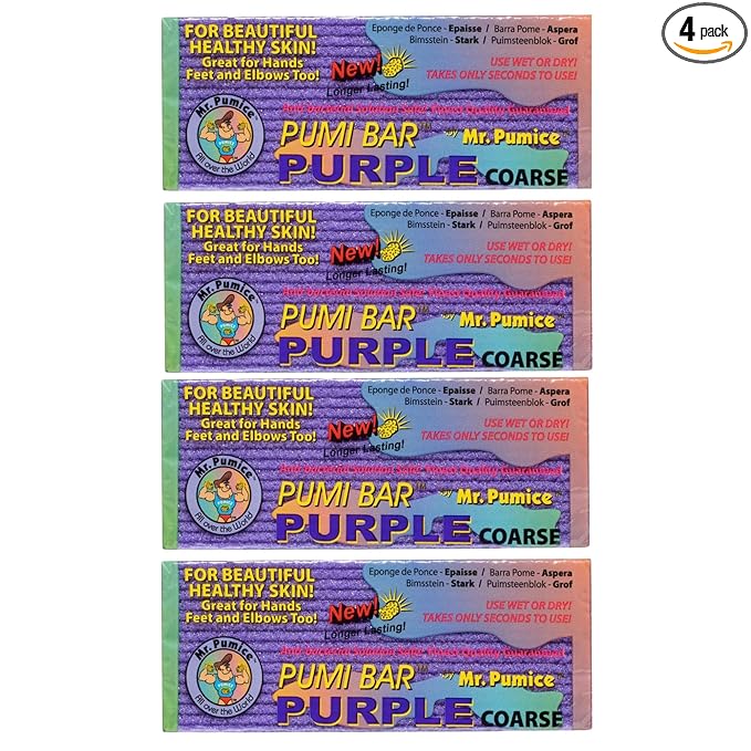 Mr. Pumice Purple PUMI Bar - Extra-Coarse, Pumice Stone for Feet Callus Remover, Pedicure Tools for Feet, Foot Scrubber for Dead Skin Remover, Foot Care, 4 Pack