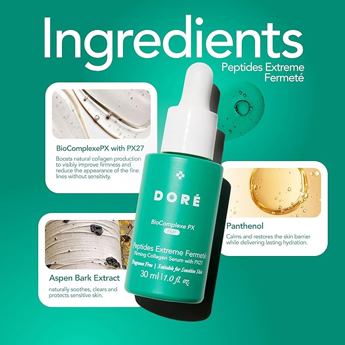 Dore - Peptides Extreme Fermeté Collagen Firming Serum (30ml), Peptide Serum for Anti-aging, Facial Serum with Peptides, Overnight Face Serum for Wrinkle Reduction with Hydration, Women's Skincare