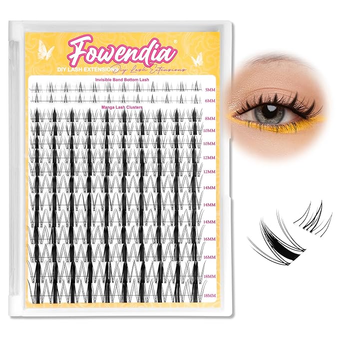 Fowendia Manga Lash Clusters Wanna Be 8-18mm Fairy Eyelash Clusters DIY Lash Extension Invisible Band 0.3mm Wispy Natural Individual Cluster Eyelash Extensions