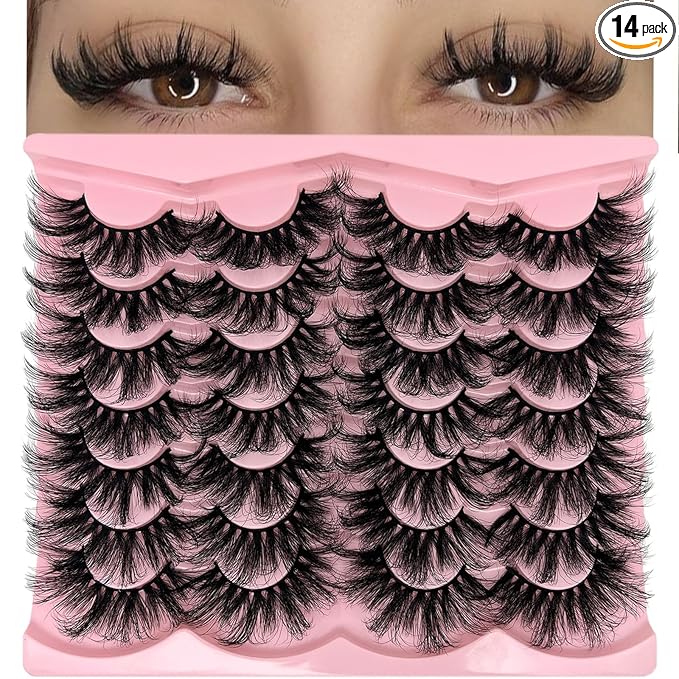 loladook 25 mm Lashes Mink Wispy 3D Big Long Dramatic Lashes Pack D Curl 25mm Eyelashes Strip Thick Faux Mink Eyelashes