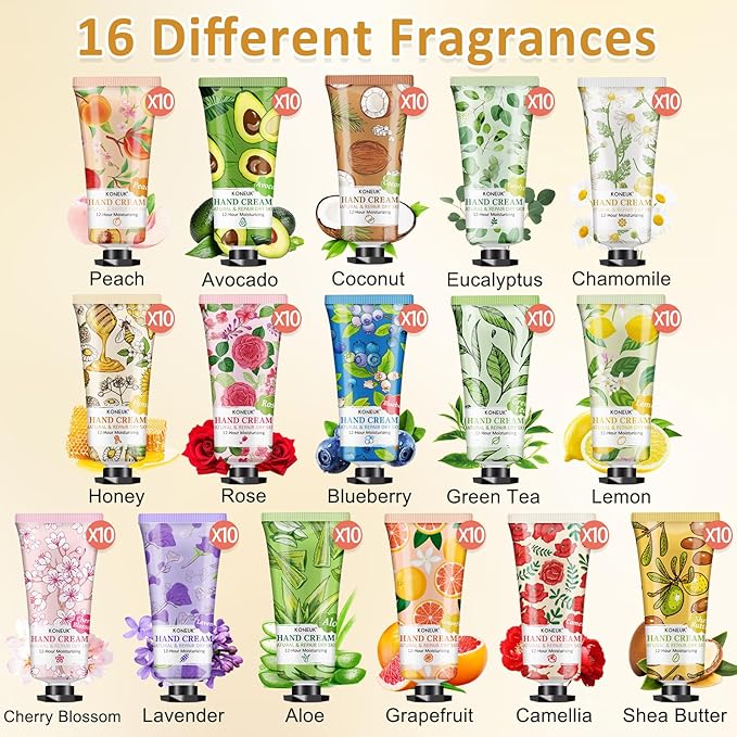 KONEUK 160 Pack Hand Cream Gifts Set, Mothers Day Gifts, Thank You Gifts, Bridesmaid Gifts, Birthday Gifts and Nurses Week Gifts, Bulk Hand Lotion Travel Size for Dry Cracked Hands