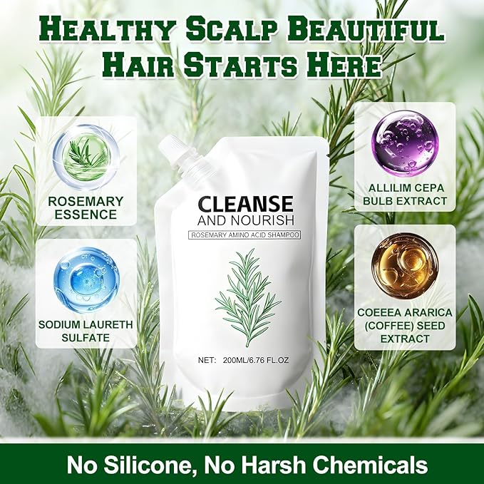 2PCS Rosemary Amino Acid Shampoo, Hair Growth Shampoo for Thinning Hair for Women and Men, with Gentle Formula, Moisturizing and Nourishing, Strengthening Scalp