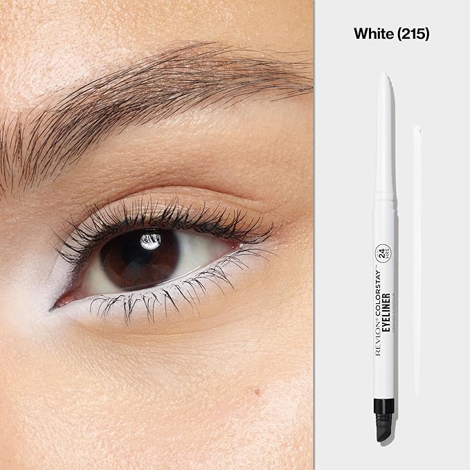 REVLON ColorStay Pencil Waterproof Eyeliner, Smudge-Proof, Eye Makeup with Built-In Sharpener, 215 White, 0.01 oz