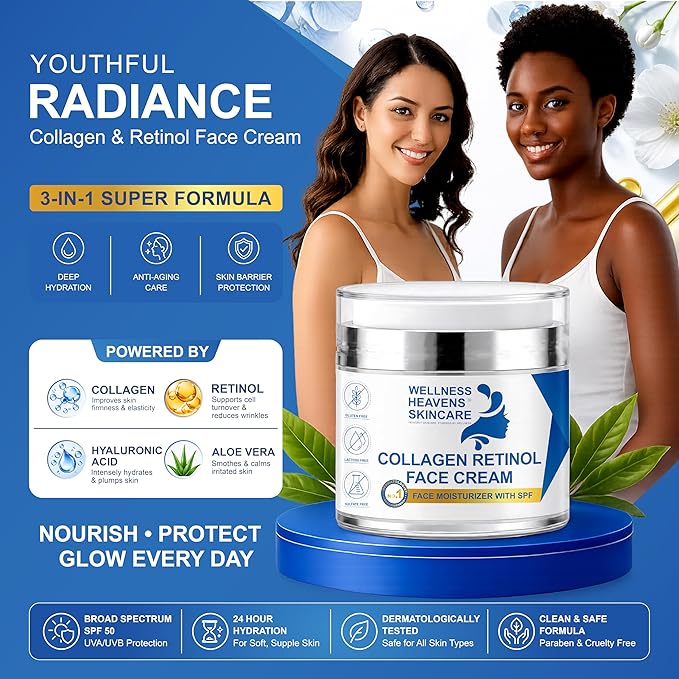Anti-Aging Face Moisturizer for Face, Face Moisturizer with SPF, Collagen, Retinol, Hyaluronic Acid Cream, Age-Defying, Lift & Firm Cream, Sunscreen for Face, Lotion, Great for Dry, Aging Skin 1.7oz