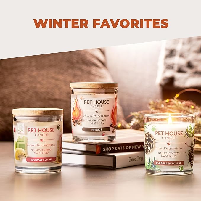 One Fur All Pet House Candle Plant-Based/Soy - Clean Burning Scented, Long Lasting Pet Odor Candle for Home - Vanilla Sandalwood