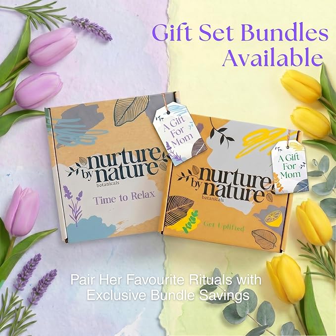 Nurture by Nature New Mom Self Care Gift Set with Body Scrub, Lavender Pillow Spray, Sleep Mask, Body Butter, Shower Gel & Bath Salts - Vegan Friendly - Stocking Stuffer, Baby Shower Gift Basket
