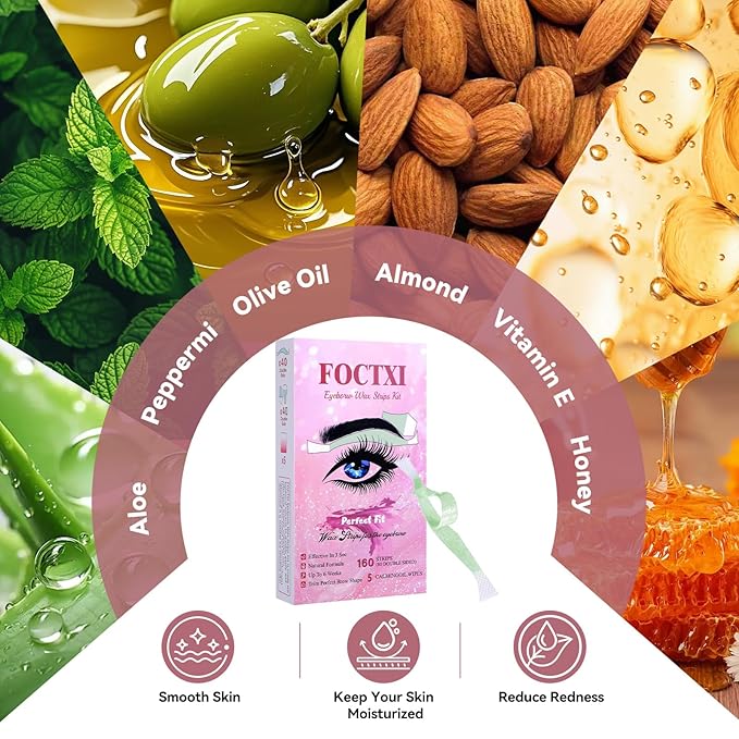Facial Wax Strips Kit for Women – 80 Strips Hypoallergenic Eyebrow Wax Strips for Hair Removal Home Use + 5 Calming Oil Wipes, Suitable for All Skin Types