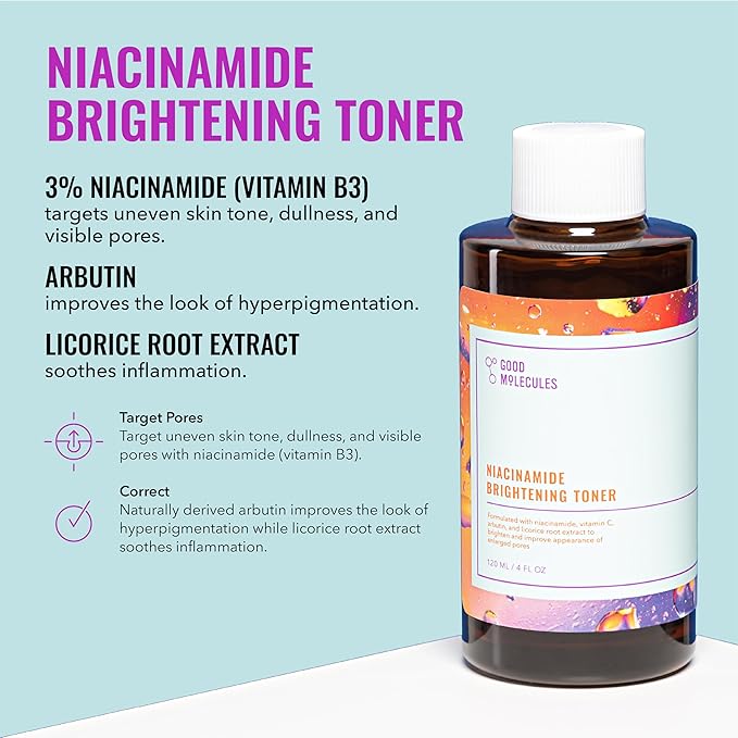 Good Molecules Blemish Scar & Discoloration Set, Niacinamide Brightening Toner 120ml, Discoloration Correcting Serum 30ml, 2-Step Skincare Kit