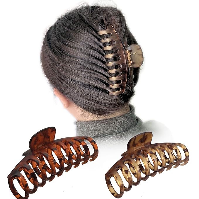 OWIIZI Hair Clip, 4.3" Matte Large French Design Handmade Non-Slip Strong Hold Banana Jumbo Claw Clip for Women Long Thick Hair, Leopard Print (Single piece)