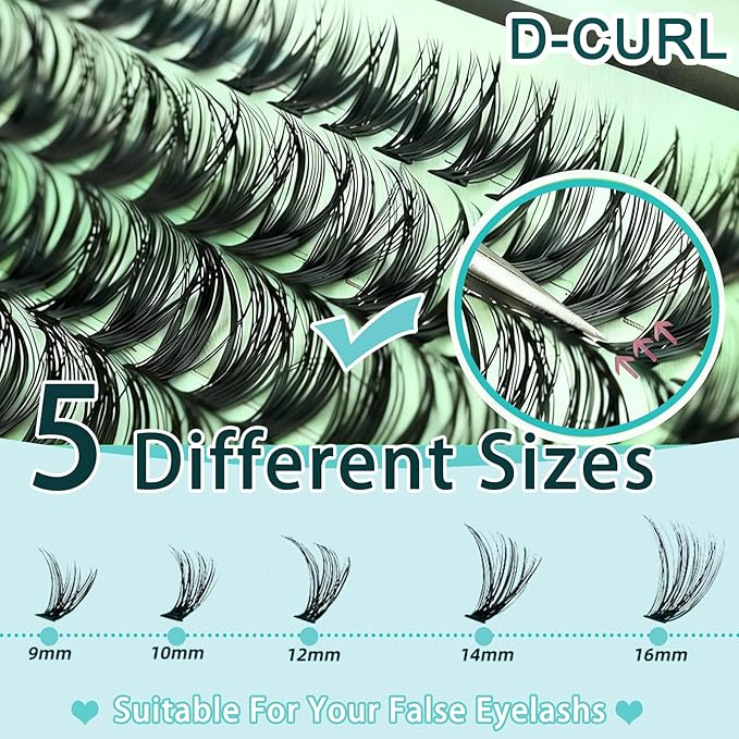 Wispy Lash Clusters 640pcs Eyelash Cluster Extensions 40D+50D Curl Individual False Eyelashes 9-16mm Natural Fluffy Mink Lash Clusters Extension Kit