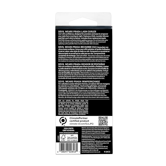 Tweezerman Devil Wears Prada 2 Eyelash Curler with Refill Pads - Makeup Eyelash Tool for All Eye Shapes