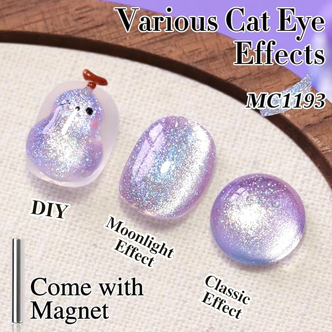 Double Rhythm 15ML Jelly Glass Cat Eye Gel Polish with Magnet Holographic Glitter Shimmer Translucent Sheer Color Salon Soak Off Magnetic Nail at Home (Sweet Blue Purple-MC1193)