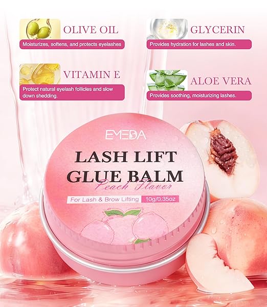 Lash Lift Glue Balm - Lash Lift Adhesive, Eyelash Perm Glue, Brow Lamination Gel, Strong Hold 10g Peach Flavor Moisturizing Formula for DIY & Salon Use, Gentle for Sensitive Eyes by EMEDA (02)