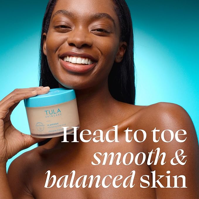 TULA Skin Care So Polished Exfoliating Body Scrub - Gently Exfoliates with Prebiotics, Coconut Oil, and Sugar for Reviving Exfoliation and Glow, 0.44 lb