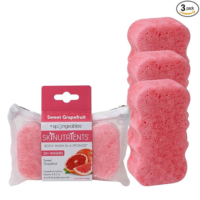 Spongeables Body Wash in a 20+ Wash Sponge, Sweet Grapefruit, 3 Count