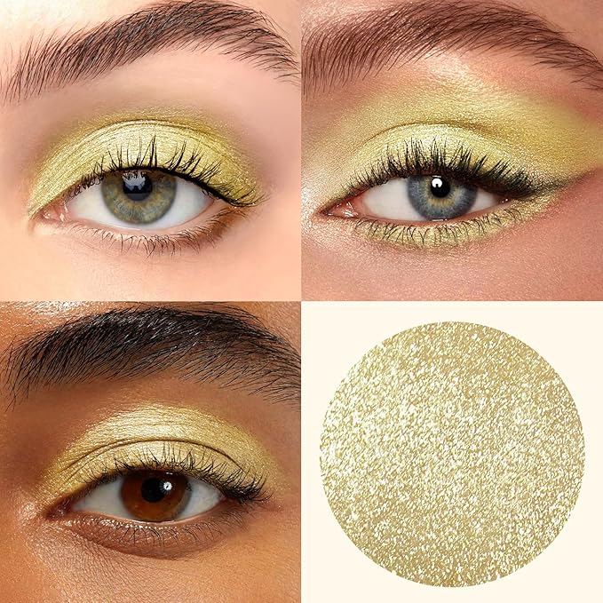 Glitter Liquid Eyeshadow, Metallic Glitter Shimmer Sparkling Eye Shadow, Long Lasting Waterproof High Pigments Sparkle Eye Makeup Kit, Metals Gloss Eyeliner Pen(Gold Cream)