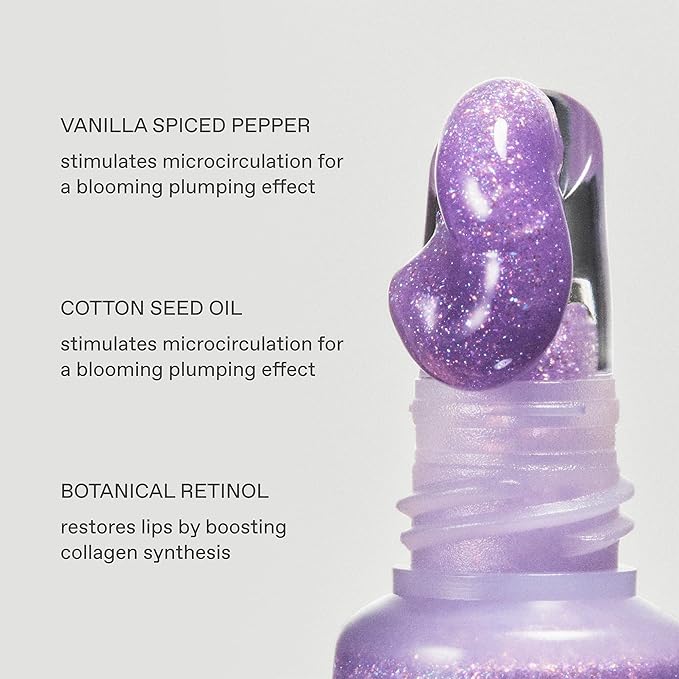 r.e.m. beauty by ariana grande On Your Collar Plumping Lip Gloss | High Shine Plumping Gloss | Hydrating Comfort | Iridescent Duochrome Finish that Sparkles (Fembot) | powerfully plumping, sparkly finish