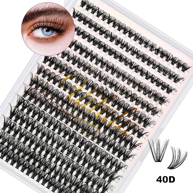 Uilulu Lash Clusters D Curl Individual Lashes 40D 0.07D 9-16 MIX 280 Clusters Lashes DIY Lash Extensions at Home False Lashes Wispy Eye Lash Clusters(40D, 9-16 mix)