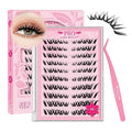 PROLASHBEAUTY Self Adhesive Eyelashes Fox Lash Clusters Self Adhesive Lashes No Glue Needed Lashes 10-16MM Pre Glued Eyelashes Clusters with Anti-Stick Tweezer(Fox,10-16mix)