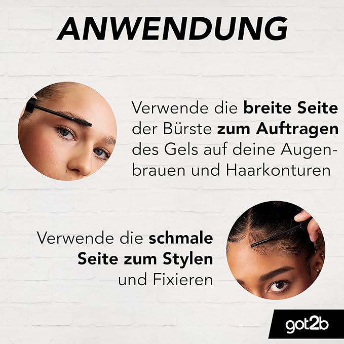 got2b Kleber 4 Brows & Edges Waterproof (16 ml), 2-in-1 Brow Gel & Hair Mascara, Sweat & Waterproof for up to 24 Hours Hold, with Practical Eyebrow Brush for Styling Hair Contours & Edges