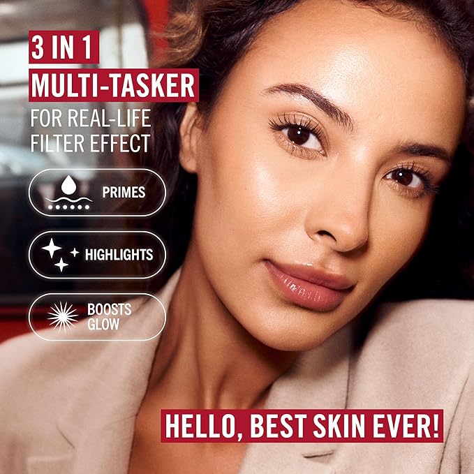 Rimmel Multi-Tasker Better Than Filters, 004 Light Medium, Face Primer, Glow Booster and Highlighter, Vegan Formula, Anti-Ageing Benefits, Light-Reflecting Pigments, Giant Soft-Touch Wand, 1oz