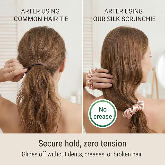 ZLYC 100% Mulberry Silk Scrunchie 19 Momme Gentle Creaseless Hair Tie for Women Dent-Free Ponytail Holder, 3.5cm Solid Blush Pink