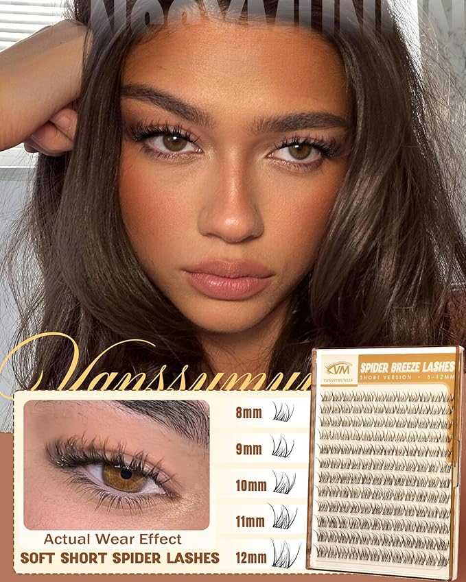 Short Spider Breeze Lash Clusters, Natural Wispy 8-12mm Eyelash Clusters D Curly Lashes Cluster Short & Invisible Band Cluster Eyelash Extensions Reusable Individual Lashes for DIY by Vanssymunlin