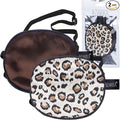eZAKKA 2 Pieces Silk Eye Patch Medical Eye Patch for Adult Women Elastic Lazy Adjustable Single Eyepatch with Elastic Strap (L, Brown+Leopard)