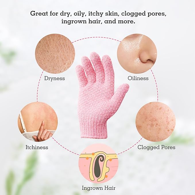 Evridwear Exfoliating Glove Shower Gloves Exfoliate Dead Skin for Dry Sensitive Skin No Irritation with Hanging Loop (3 Exfoliation Level Mixed- 3 Pairs)