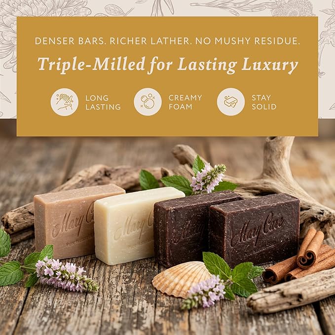 Mary Case Men's Bar Soap Variety Set of 4 | Oud, Ocean, Cinnamon & Patchouli, Bourbon Scented Soaps with Olive & Coconut Oils | Bath Soap for Men | Deep Cleansing & Nourishing Dry Skin