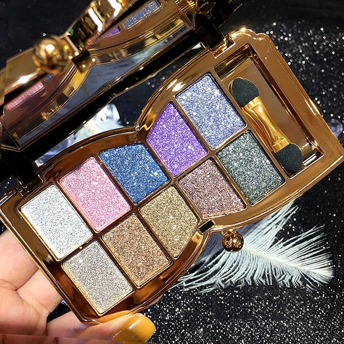 Glitter Eyeshadow Palette, 10 Colors Sparkle Shimmer & Matte Eye Shadow Highly Pigmented Waterproof Long Lasting Makeup Set (Color 2)