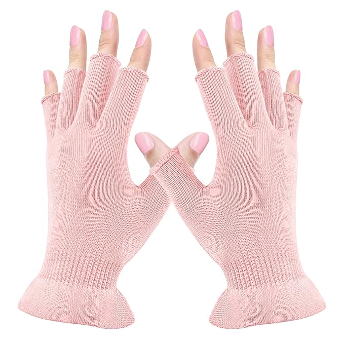 MIG4U Fingerless Moisturizing Gloves, Half Finger Touchscreen Beauty Glove for Eczema, SPA, Dry Hands, Skin Treatment, Summer Sun UV Protection, Pink, 1 Pairs S/M