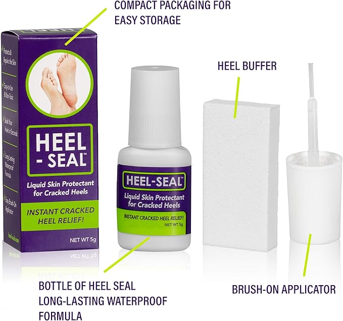 Liquid Skin Protectant for Cracked Heels, Feet Treatment, Liquid Bandage, Foot Care for Cracked Feet, Calluses, Blisters, Foot Repair, Applicator and Buffer, 1Pk