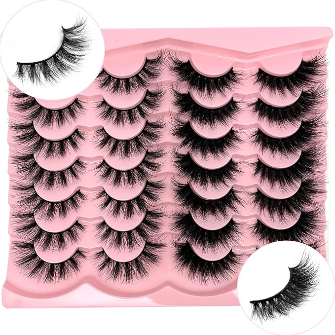 loladook Fluffy Lashes Mink Natural Look Faux Mink Wispy Strip Lashes Cat Eye C Curl Fake Eyelashes Book 3D Volume Flase Eyelashes Pack 2 Styles
