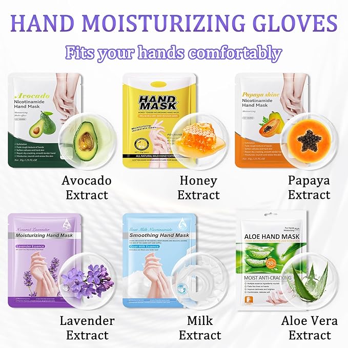 Hand Mask Moisturizing Gloves 6 Pack,Hydrating Hand Mask for Women,Soft Gloves for Dry Cracked Skin J