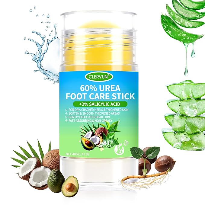 Urea Cream 60% plus Salicylic Acid 2% Urea Foot Care Stick, Foot Cream for Foot Callus Remover, Feet Moisturizer Stick, Foot Balm Stick for Dry Cracked Heels, Hands, Knees, Hydrating Heel Balm